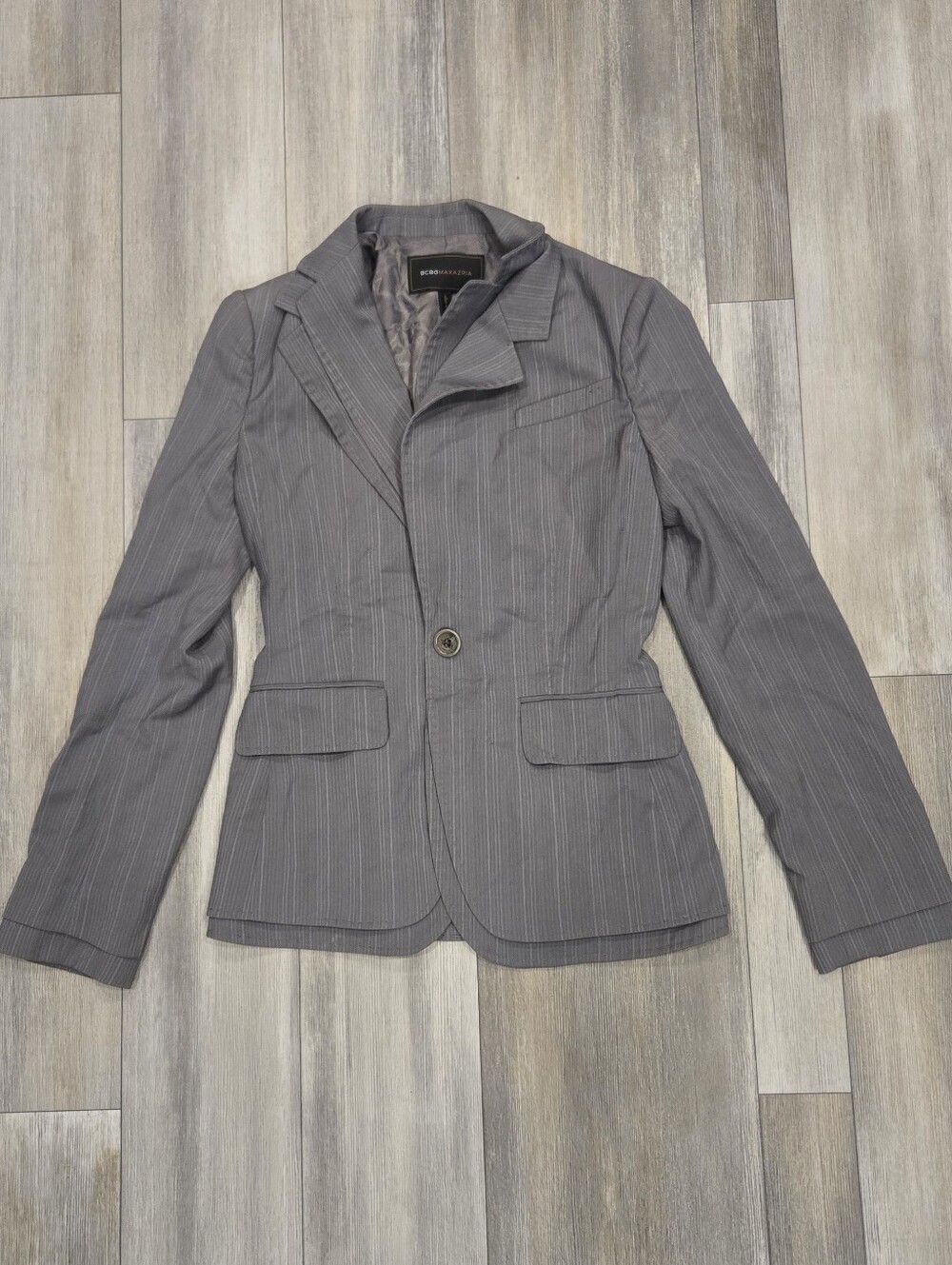 BCBGMaxAzria Gray Pinstripe Single-Button Blazer